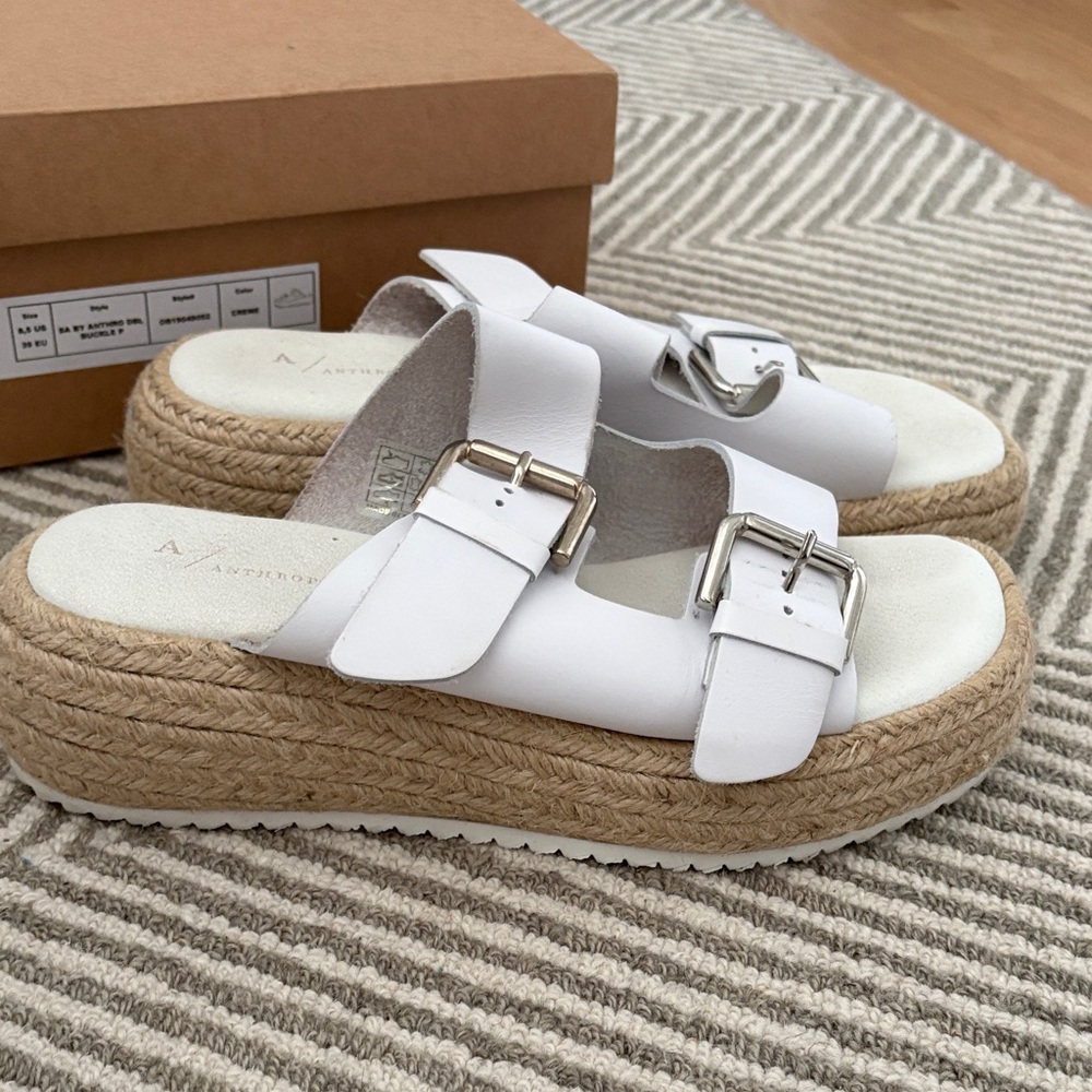 White Espadrille Platform Sandals by Anthropologie